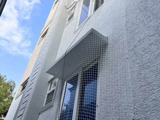 Bird-proof net on a high-floor window