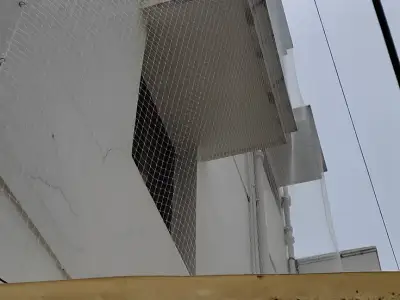 Pigeon net fitted over an apartment window in Chennai (wider view)