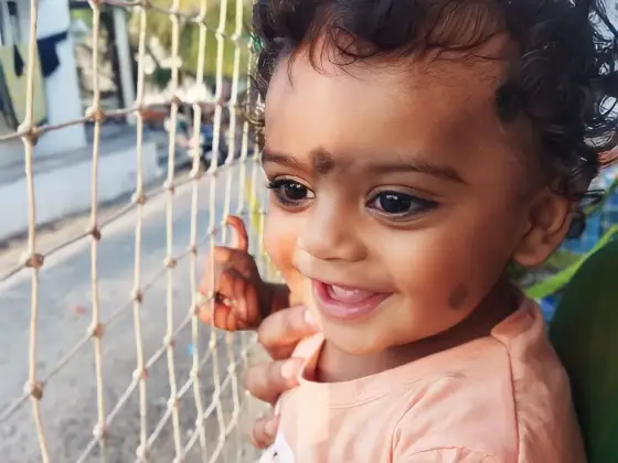 Child safety net fitted on an apartment balcony in Chennai