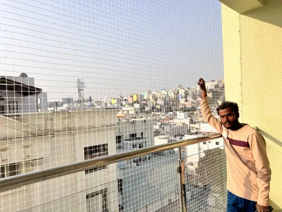 Children's safety net installed on a high floor