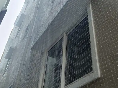 Window net protecting against falls in Chennai (close-up view)